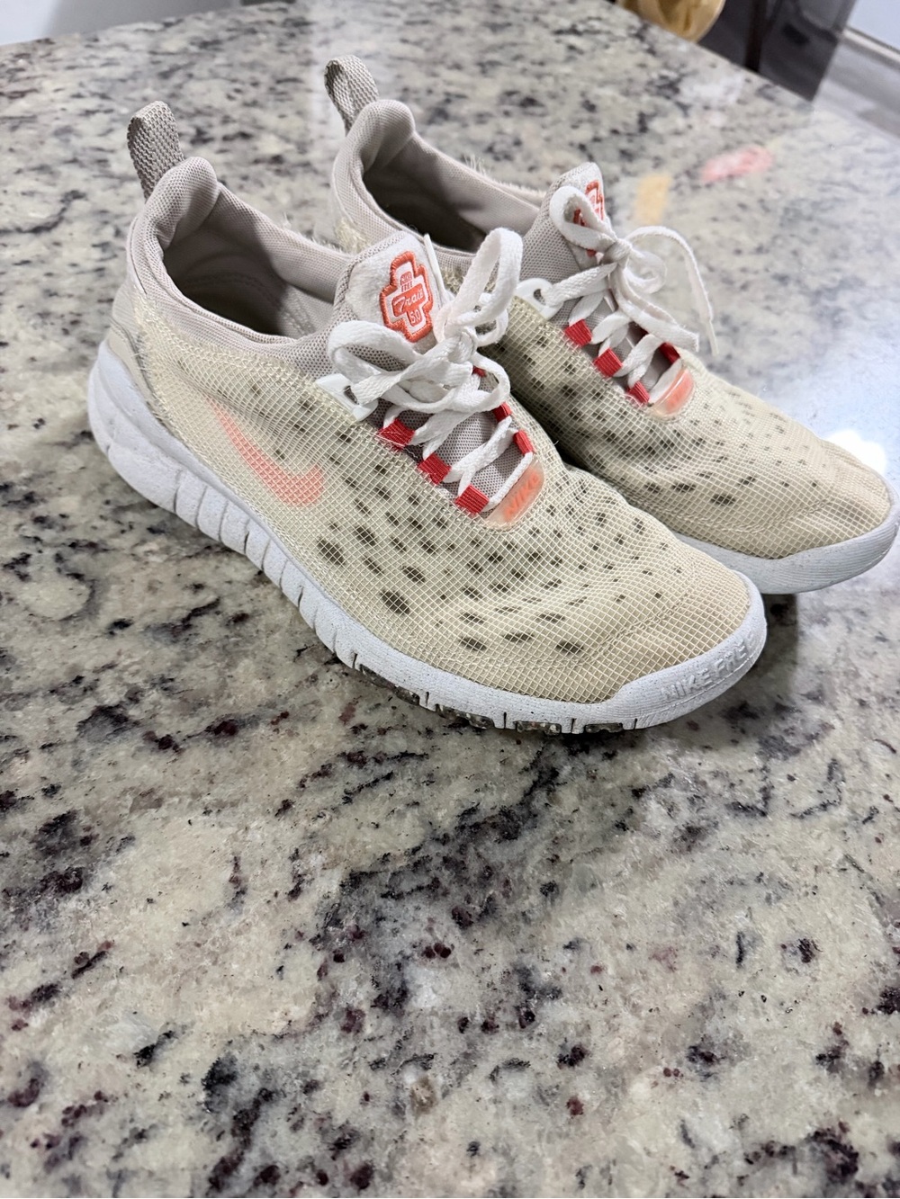 Nike Cream Mesh Sneakers with Coral Accents